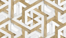 3D Wallpaper In The Form Of Imitation Of Decorative Mosaic Of Wood And White Elements