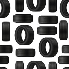 Poster - Realistic 3d Detailed Car Tires Seamless Pattern Background. Vector