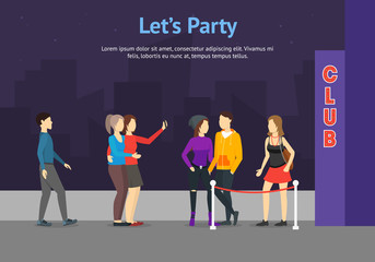 Poster - Enter a Club Concept Card Flat Design. Vector