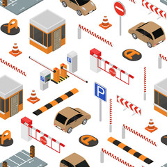 Poster - Parking Elements Concept Seamless Pattern Background 3d Isometric View. Vector