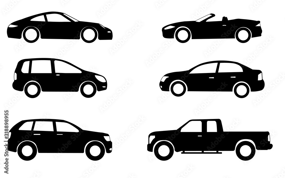 car silhouettes set - vector - obrazy, fototapety, plakaty 