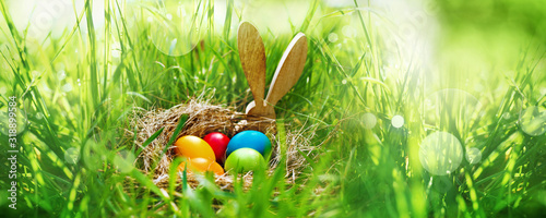 Fotomural Meadow with colorful easter eggs