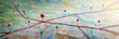 Leinwandbild Motiv Find your way. Location marking with a pin on a map with routes. Adventure, discovery, navigation, communication, logistics, geography, transport and travel theme concept background.