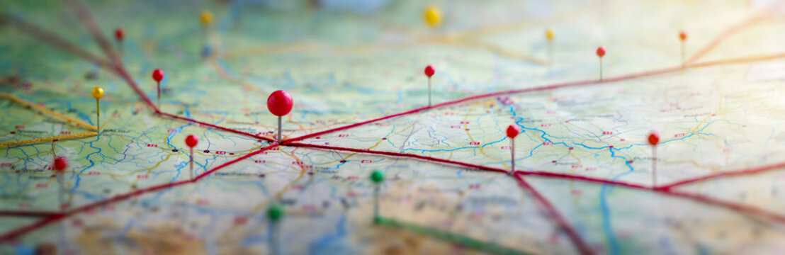 find your way. location marking with a pin on a map with routes. adventure, discovery, navigation, c