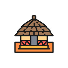 Vector African Local Traditional House Flat Color Line Icon.