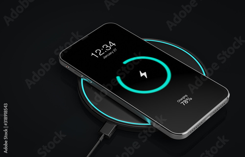 Cuadros en Lienzo Charging smartphone with wireless charger - 3d rendering
