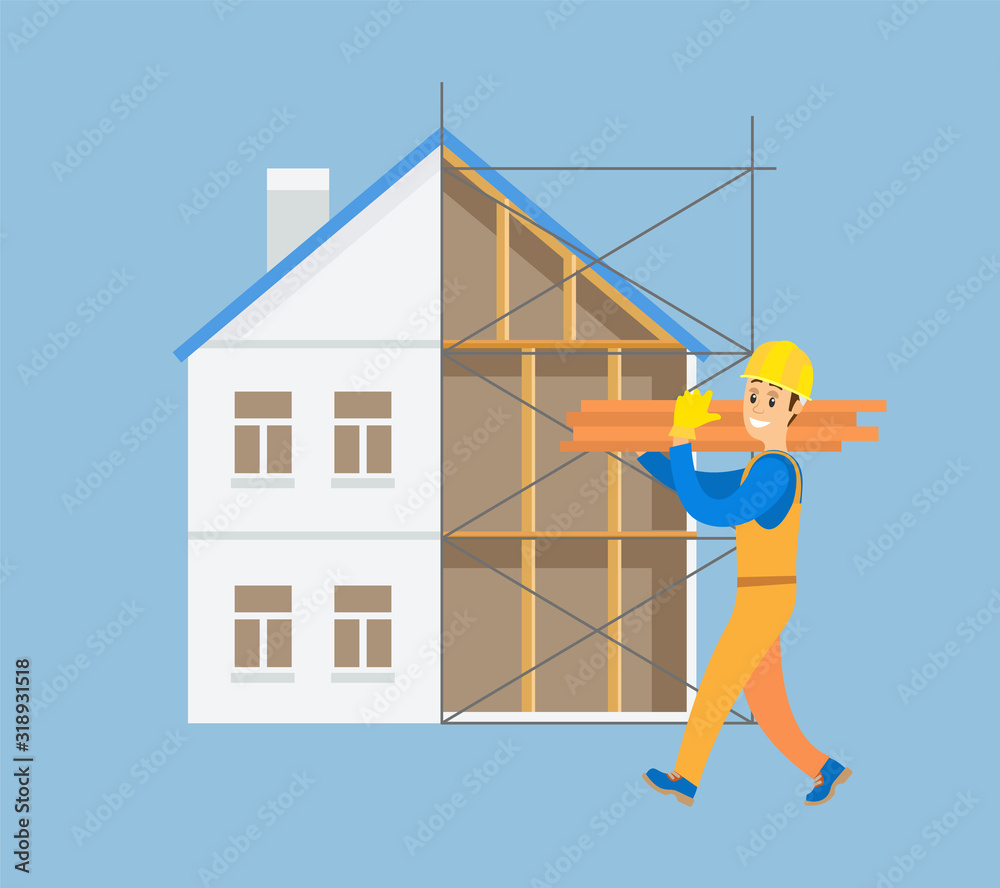 Workman Building Vector Workman carrying heavy bulky items vector, builder with bricks and ...