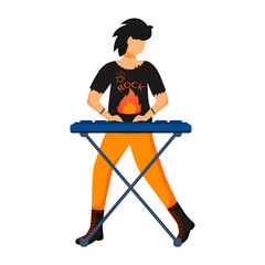 Poster - Keyboardist flat color vector illustration. Keyboard player. Musician. Music band member. Rock and roll. Punk. Man with musical instrument. Concert, gig. Isolated cartoon character on white