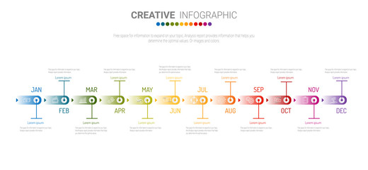 Wall Mural - Year planner, 12 months, 1 year, Timeline infographics design vector and Presentation business can be used for Business concept with 12 options, steps or processes. 