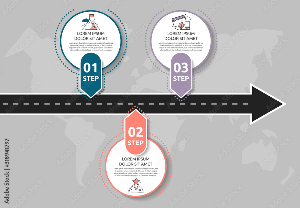 Modern road infographic template with circles. Business concept with 3 ...