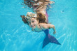 © Andriy Nekrasov - girl in a mermaid costume poses underwater in a pool. Young beautiful girl poses underwater in the pool.