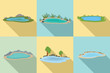 Lake icons set. Flat set of lake vector icons for web design