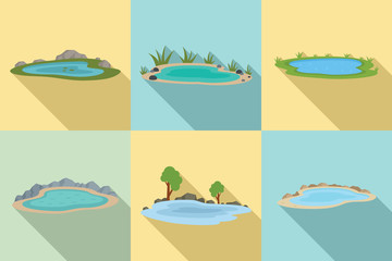 Lake icons set. Flat set of lake vector icons for web design