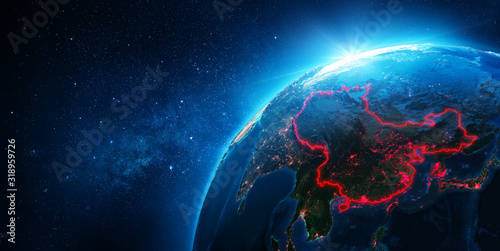 Fotomural Corona Virus Spreads In Asia - China Alert - elements of this image furnished by