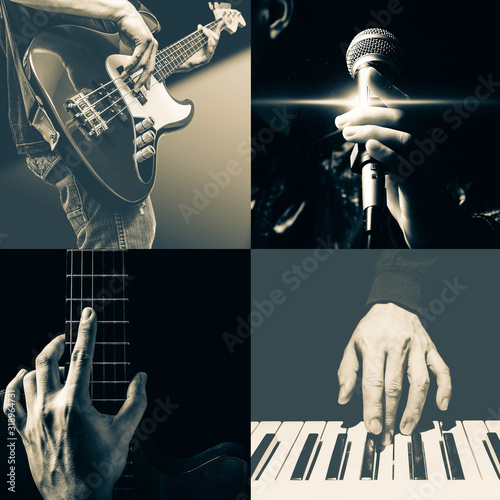 4 musician. guitarist, bassist, vocal, pianist. art filter