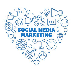 Wall Mural - social media marketing heart vector blue concept linear illustration