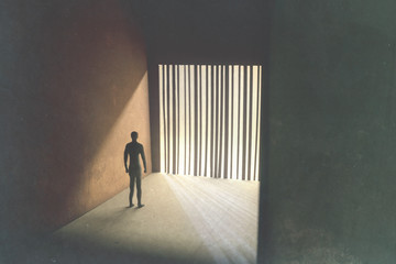 man behind bar code surreal concept