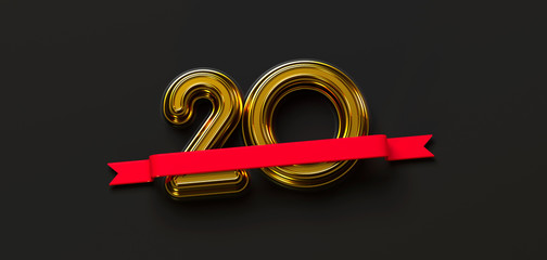 Wall Mural - 20 years, word in 3D golden on dark background