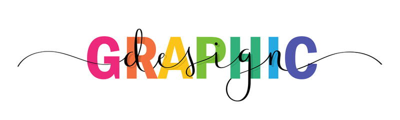 Wall Mural - GRAPHIC DESIGN vector rainbow-colored mixed typography banner with brush calligraphy