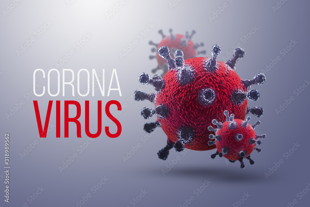 The inscription coronavirus on the background of the image of the virus, epidemic 2019-2020. China infection concept. - obrazy, fototapety, plakaty 