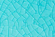 Blue Background. Cracks In Ceramics Porcelain, Macro