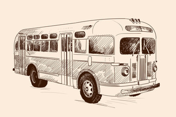 vintage vintage bus. pencil sketch on beige background.