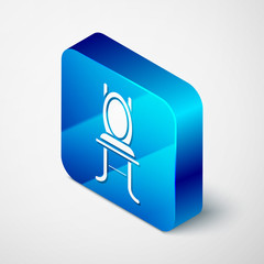 Isometric Chair icon isolated on white background. Blue square button. Vector Illustration