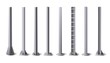 Metal poles. Steel construction pole, aluminum pipes and metal column vector illustration set. Bundle of metallic vertical pillars, posts, rails for upright support in construction and engineering.
