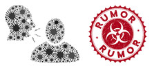Coronavirus Collage Rumor Icon And Round Rubber Stamp Seal With Rumor Phrase. Mosaic Vector Is Created With Rumor Pictogram And With Randomized Infectious Symbols.