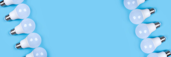 several led bulb on blue background. saving energy concept.