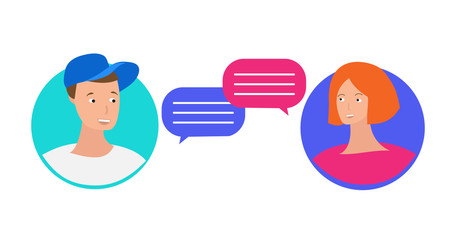 Wall Mural - male and female face with speech bubbles, chat concept, vector illustration
