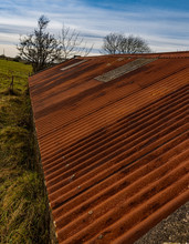 Rusted Red Corrugated Iron Roof On An Old Farm Building, Finnis Massford, County Down, Northern Ireland