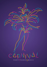 Carnival Brazil Handwritten Typography Colorful Logo Party Girl Samba Dancer Music Carnival Elements Isolated Purple Background