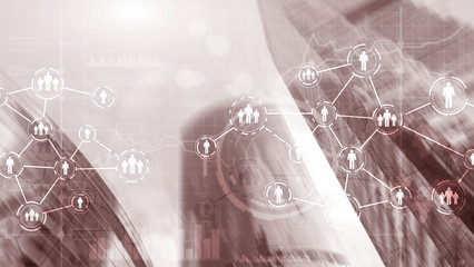 Wall Mural - social media concept on futuristic city background.