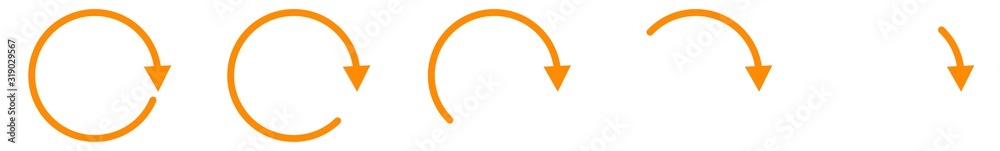 Arrow Icon Orange | Circle Arrows | Infographic Illustration | Direction Symbol | Curved Loading Logo | Up Sign | Isolated | Variations - obrazy, fototapety, plakaty 