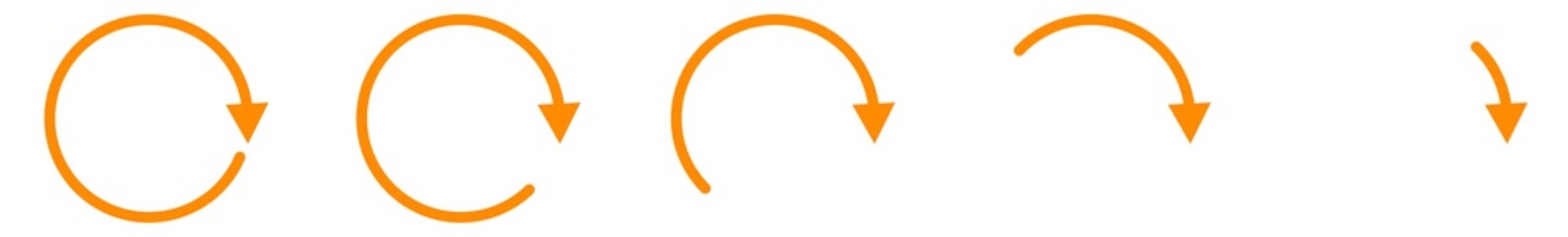 Fototapete - Arrow Icon Orange | Circle Arrows | Infographic Illustration | Direction Symbol | Curved Loading Logo | Up Sign | Isolated | Variations