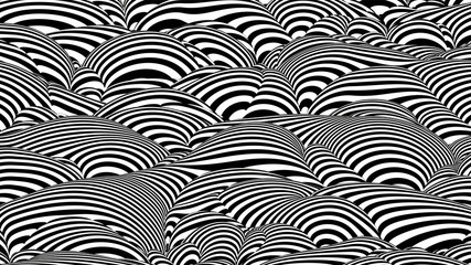Aufkleber - trendy 3d black and white stripes distorted backdrop. abstract noise landscape. procedural ripple ba