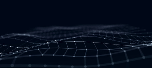 Fototapete - Futuristic abstract mesh. Wave with the connection of dots and lines. 3D rendering.