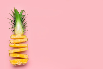 Fresh cut pineapple on color background