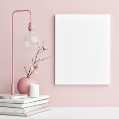 Wall Mural - Mock up poster with pink background wall