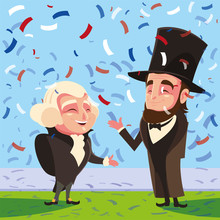 Cartoon Of Presidents George Washington And Abraham Lincoln, President Day