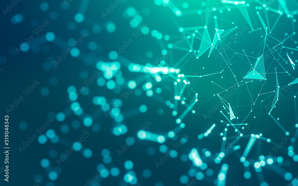 Abstract background. Molecules technology with polygonal shapes, connecting dots and lines. Connection structure. Big data visualization.
