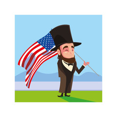 Sticker - president abraham lincoln with flag usa, president day card