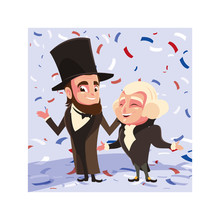 Cartoon Of Presidents George Washington And Abraham Lincoln, President Day