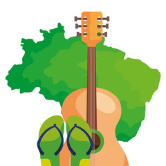 Sticker - guitar and flip flops with map of brazil isolated icon