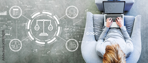 Cuadros en Lienzo Legal advice service concept with man using a laptop in a modern gray chair