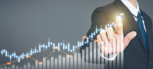 Businessman plan graph growth and increase of chart positive indicators