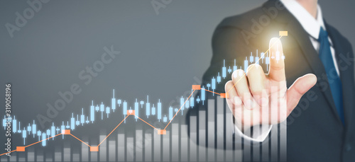 Fotomural Businessman plan graph growth and increase of chart positive indicators