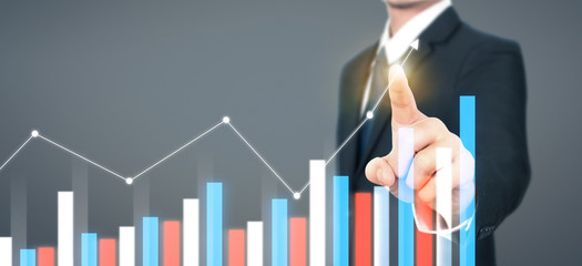 Businessman plan graph growth and increase of chart positive indicators