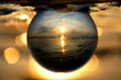 Beautiful sunset captured through a glass lens ball at Cape Henlopen State Park, Lewes, Delaware, U.S.A